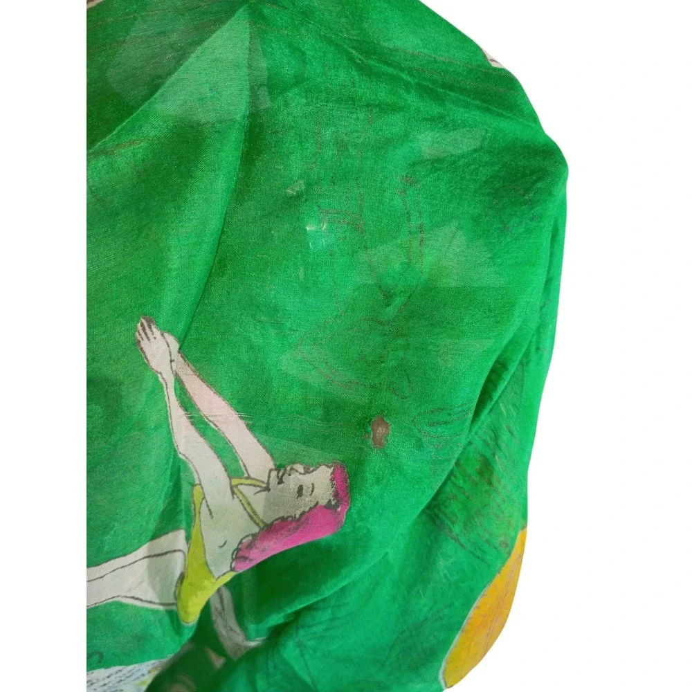 Vintage Texas Souvenir Scarf Silk Green Novelty Map Print Alamo Baylor Austin